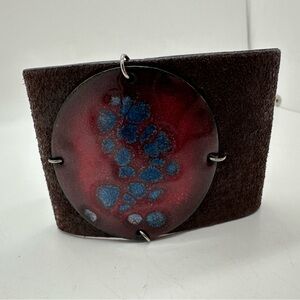 “Leighelena” made in USA leather snap bracelet with metal art